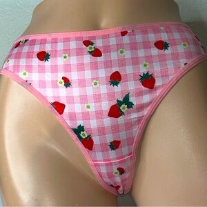 Strawberries Silky Satin‎ Stretchy Smooth High Waist Pink Sateen Thong Panty XXL